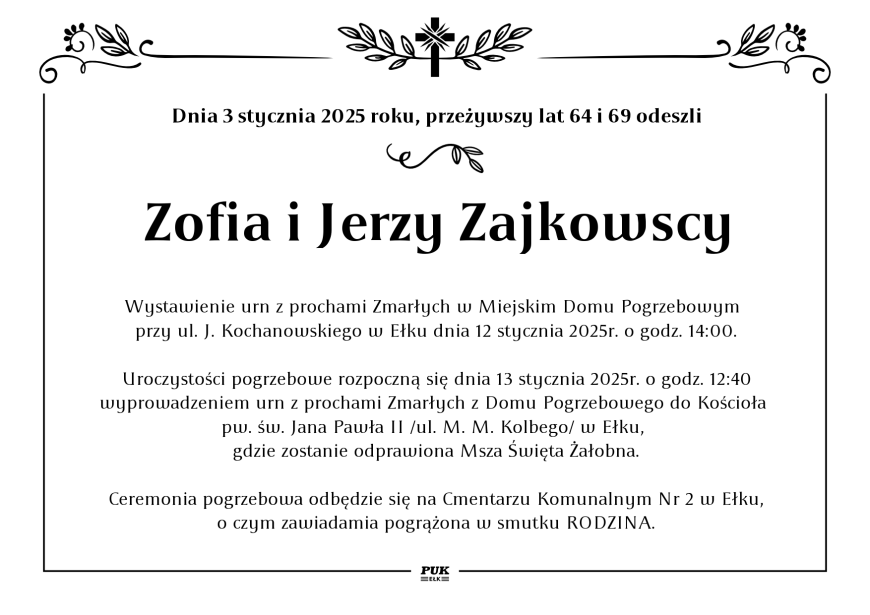 Zofia i Jerzy Zajkowscy - nekrolog